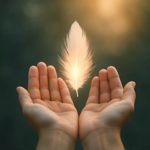plume dans les mains